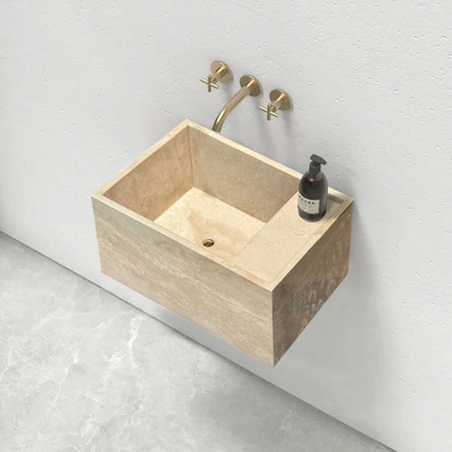Troia Light Travertine Wall-Mount Bathroom Sink (W)17" (L)24" (H)14"
