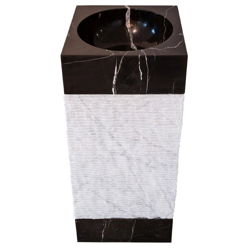 Natural Stone Marble Pedestal Sink Toros Black Carrara White Polished (L)16" (W)16" (H)36" SKU-NTRVS28 product shot angle view