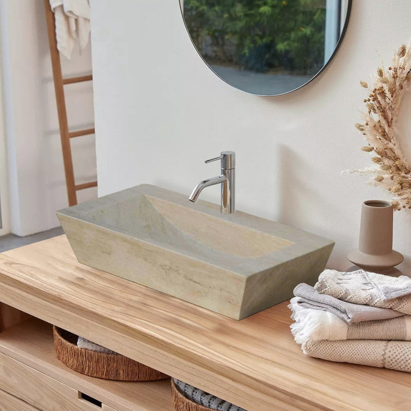 Natural Stone Light Travertine Farmhouse Sink SKU-20020047 room scene