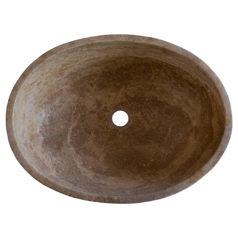 Noce travertine oval vessel sink size (W)16" (L)21" (H)6" SKU-NTRVS36 product shot top view