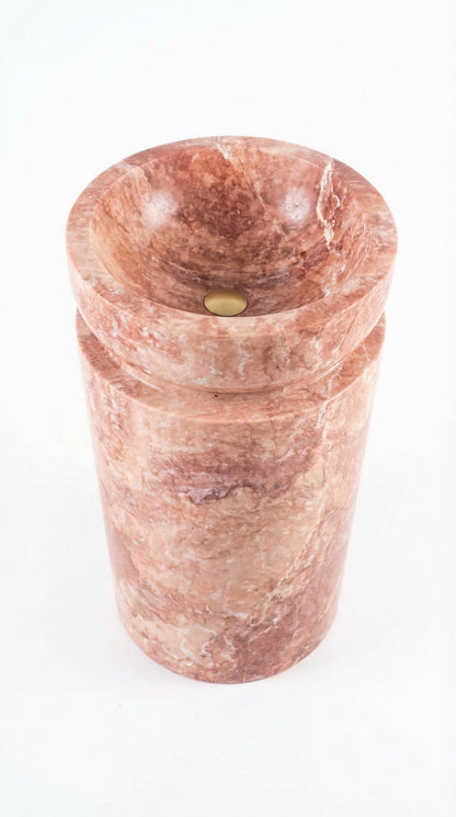 Red Travertine Designer Pedestal Stand-Alone Sink (W)18" (L)18" (H)33"
