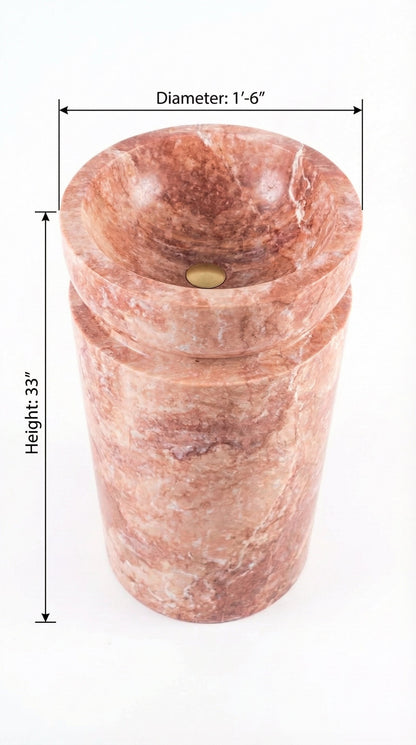 Red Travertine Designer Pedestal Stand-Alone Sink (W)18" (L)18" (H)33"