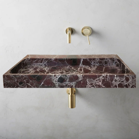 Rosso Levanto Marble Rectangular Wall-mount Sink (W)20" (L)48" (H)5"