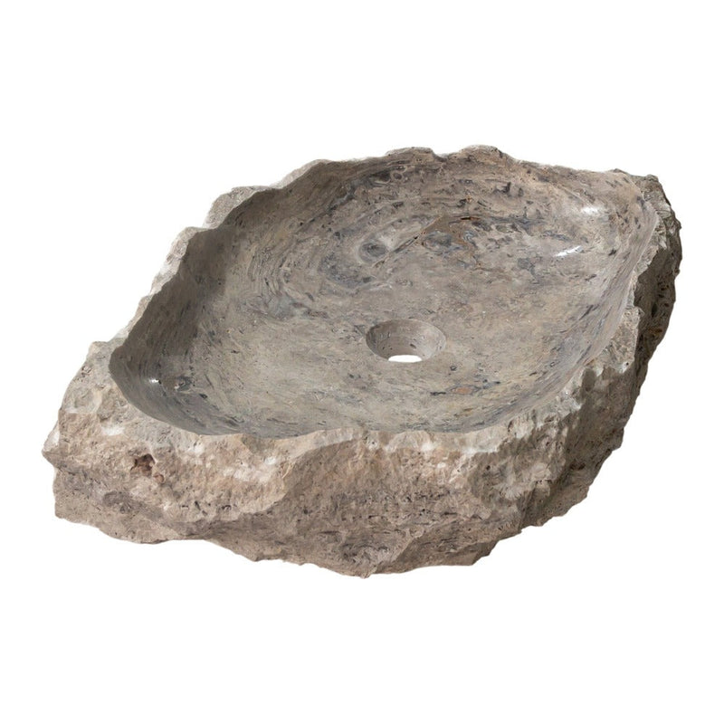 Silver Travertine Stone Rustic Vessel Sink SKU-NTRSTC14 random size (W)16" (L)26" (H)5" product shot angle view1