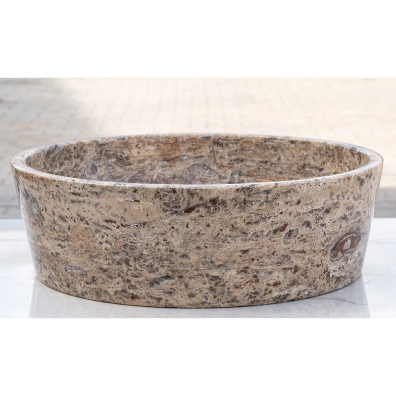 Silver Latte Travertine Natural Stone Vessel Sink Filled and Polished (D)16" (H)5"