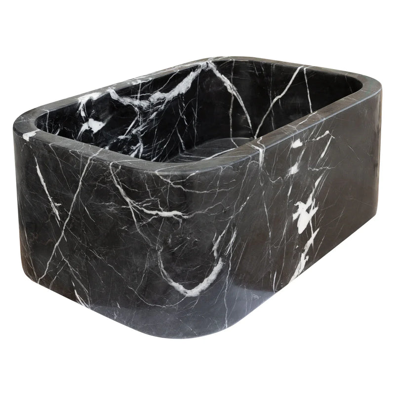 Toros Black Marble Rectangular Wall-mount Bathroom Sink (W)12" (L)18" (H)7"