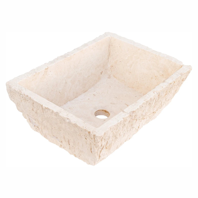 Troia Light Rustic Natural Stone Vessel Sink Honed Interior Hand Chiseled Exterior NTRSTC54 product shot