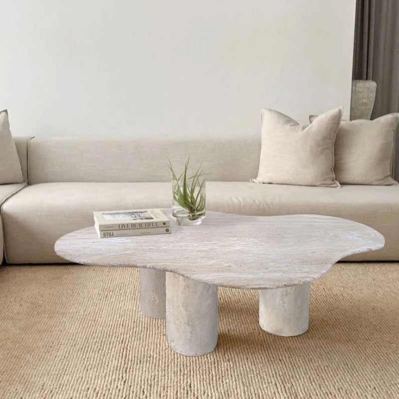 Troia Light Travertine Special Designer Coffee Table Round Shape Legs (W)35" (L)50" (H)18"