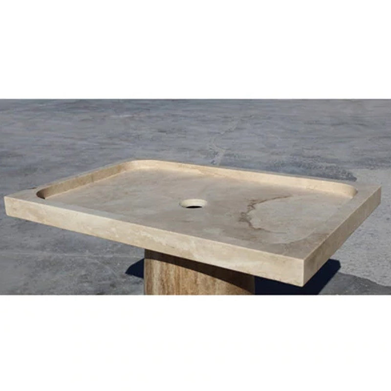 Troia light travertine rectangular shower base SKU-NTRSTC27 The product shot under sunlight