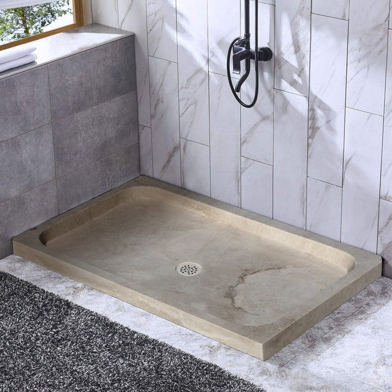 Troia Light Travertine Rectangular Shower Base (W)32" (L)48" (H)3"