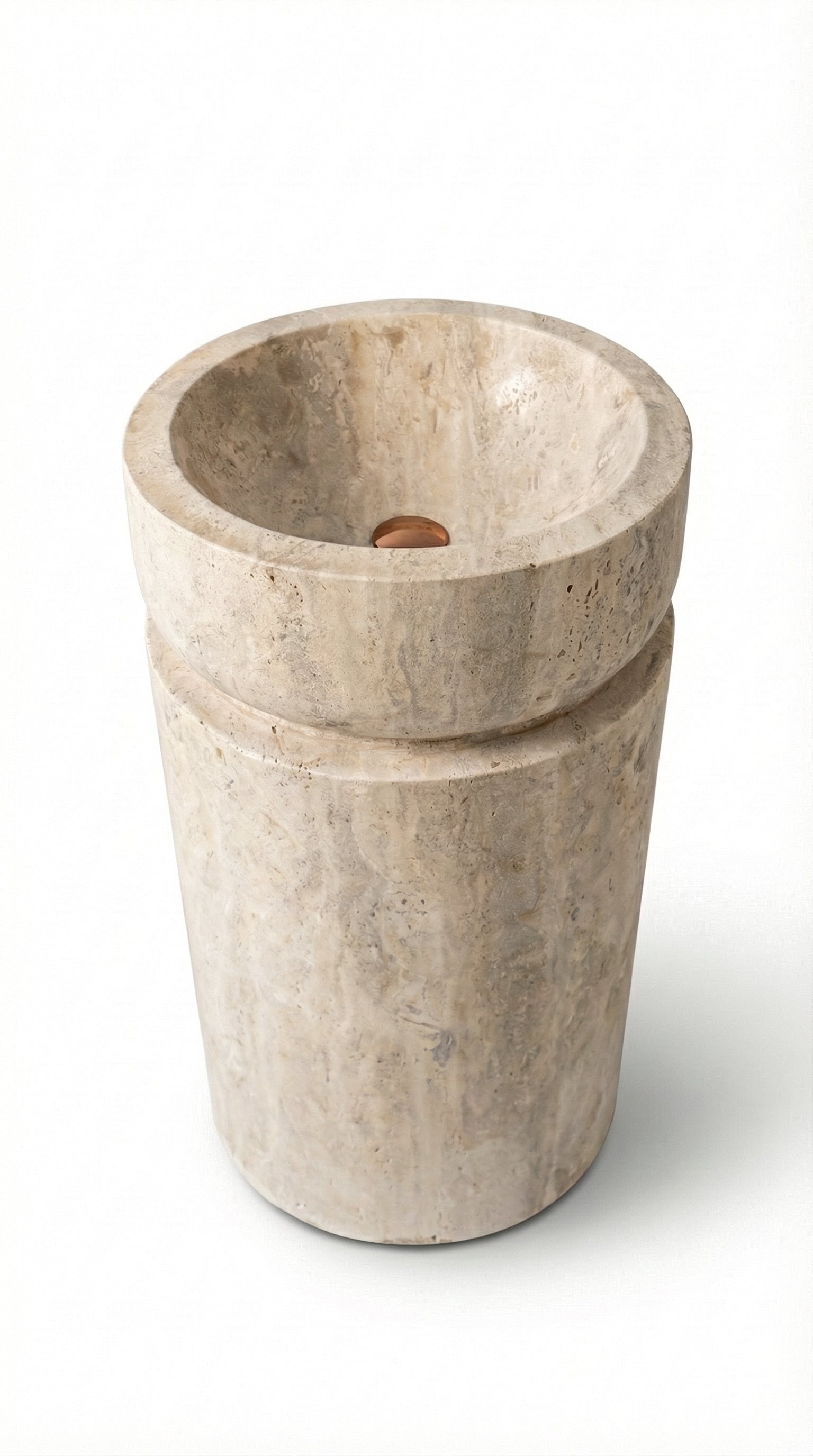 Troia Light Travertine Designer Pedestal Stand-Alone Sink (W)18" (L)18" (H)33"