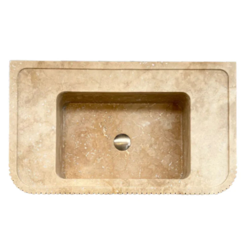 Tuscany Walnut Travertine Wall-mount Bathroom Vanity Sink Ribbed Textured Front