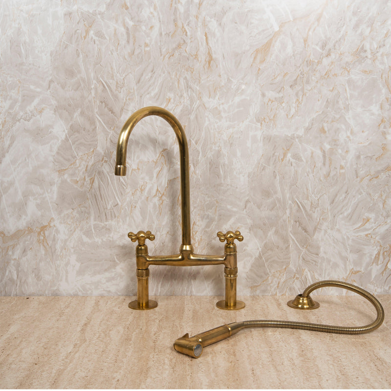 Patina Brass Bridge Kitchen Faucet with Sprayer