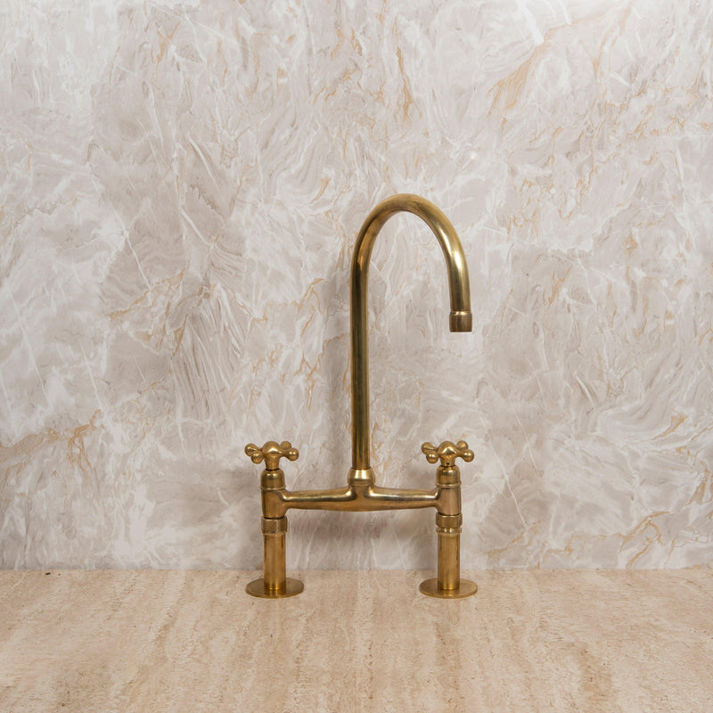 Patina Brass Bridge Kitchen Faucet with Sprayer