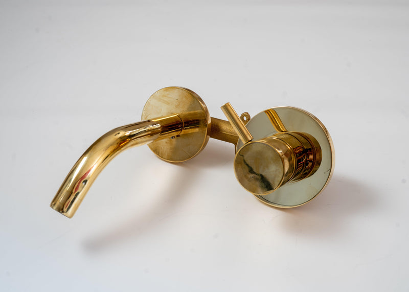 Unlacquered Brass Wall Mount Single Handle Mixer Bathroom Faucet