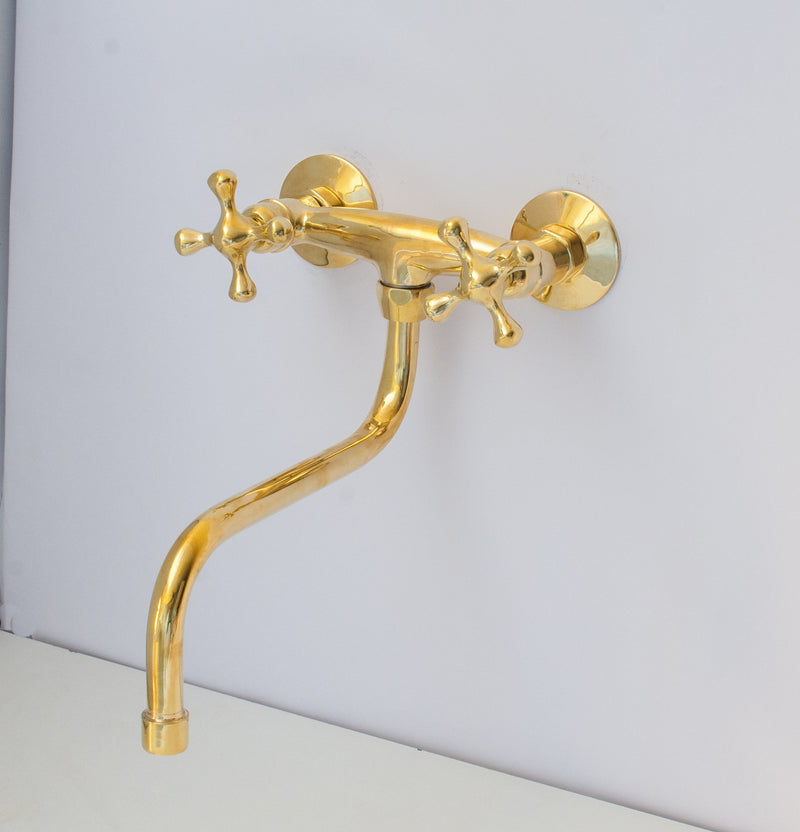 Antique Brass Kitchen Faucet - Wall Kitchen Faucet