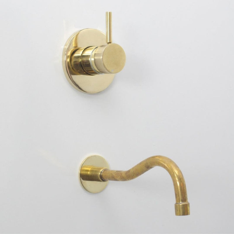 Antique Brass Tub Filler - Wall Mount Tub Faucet