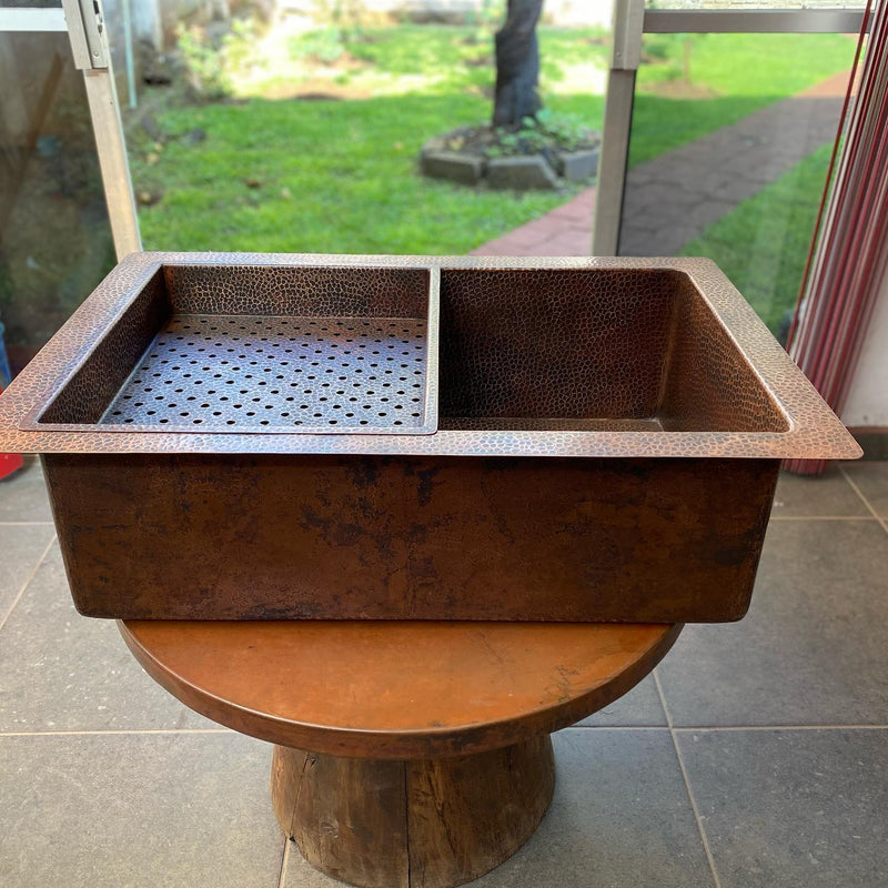 Single Bowl Undermount Farmhouse Kitchen Sink-Arlo - Aged Copper