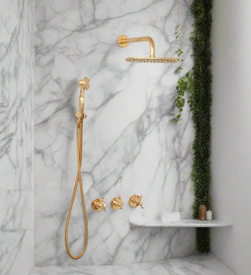 Unlacquered Brass Shower Set Head & Handheld Set