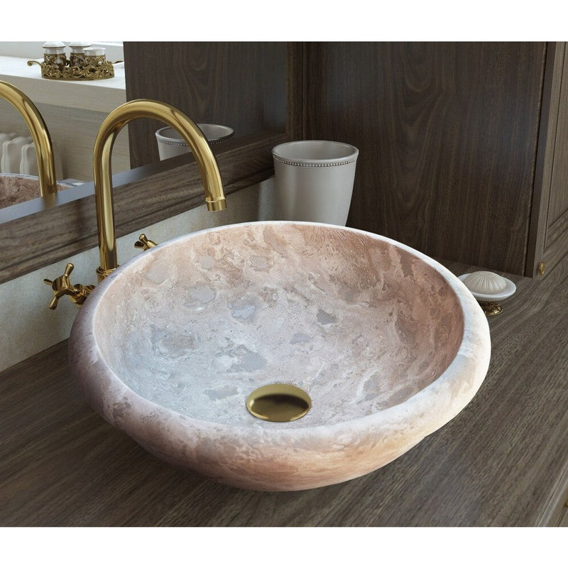 Beige travertine round drop-in sink NTRSTC03 D16 H6 bathroom view