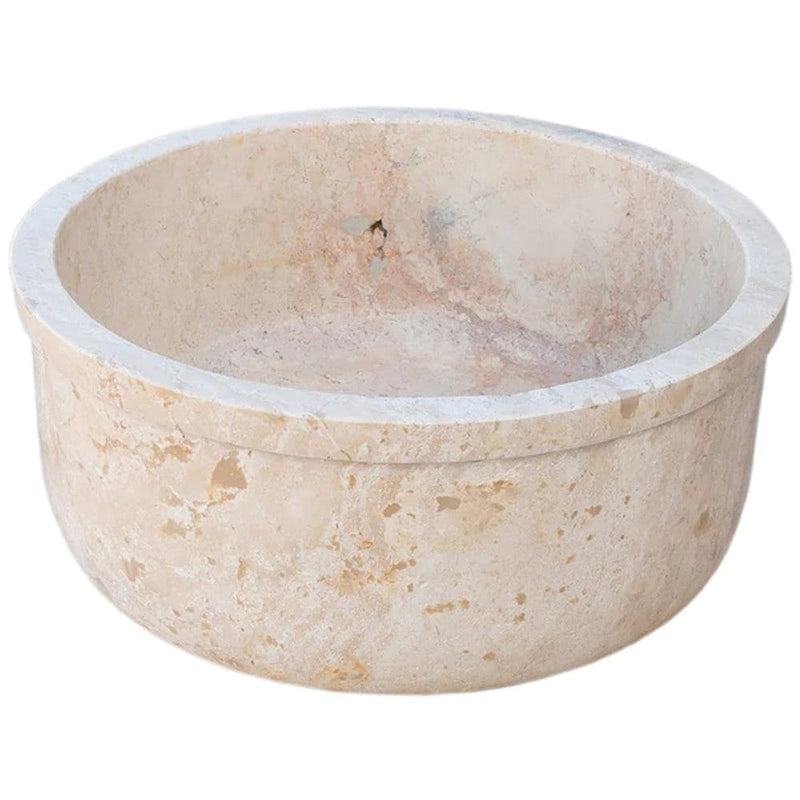 Natural Stone Beige Travertine Self-Rimming Drop-in Vessel Sink Polished (D)16" (H)6.5"