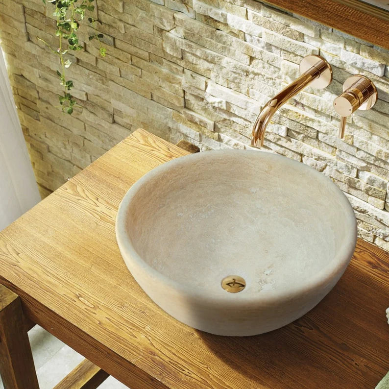 beige travertine vessel sink NTRSTC09 D40.6 H15 room scene