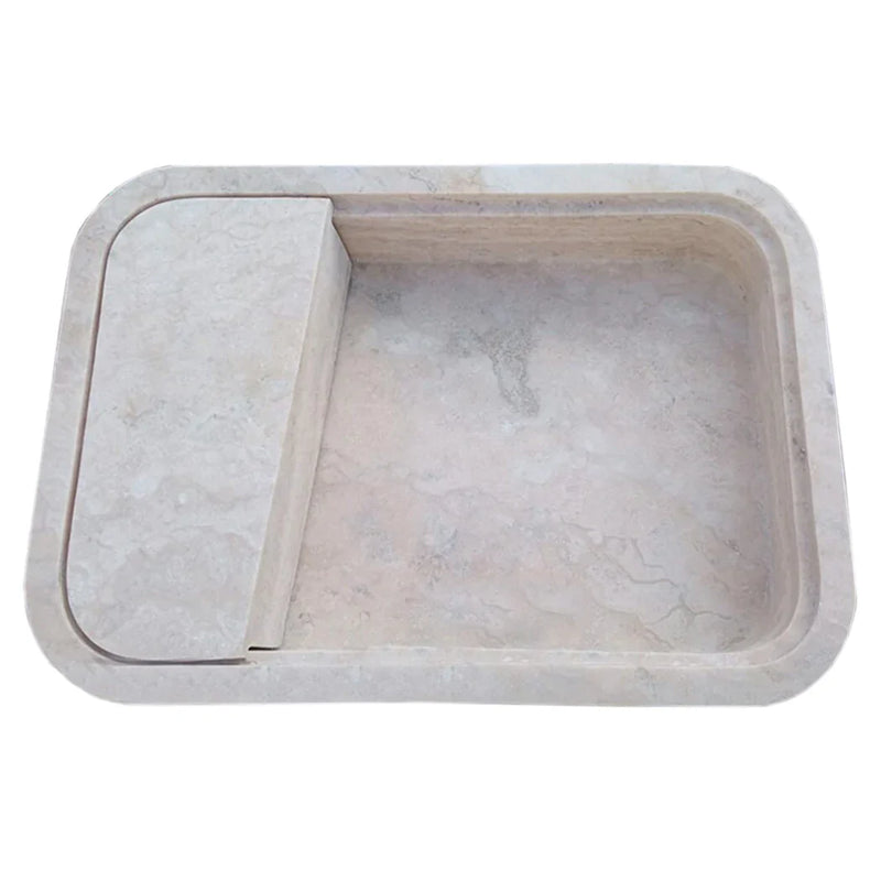 Beige Travertine Rectangular Wall-mount Bathroom Sink Hidden Drain (W)16" (L)24" (H)5"