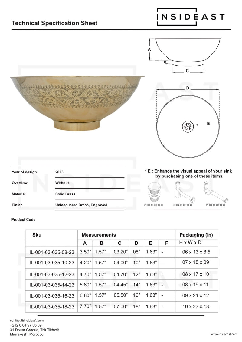 Brass Bathroom Sink, Bowl Vessel Sink, Vanity Basin Sink, Hand Hammered and Hand Engraved