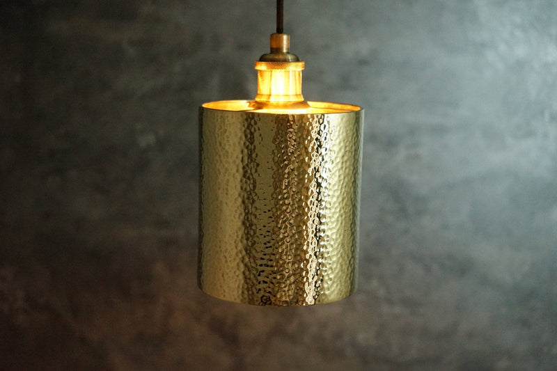 Brass Pendant Light, Hammered Brass Cylindric Pendant Light, Ceiling Light