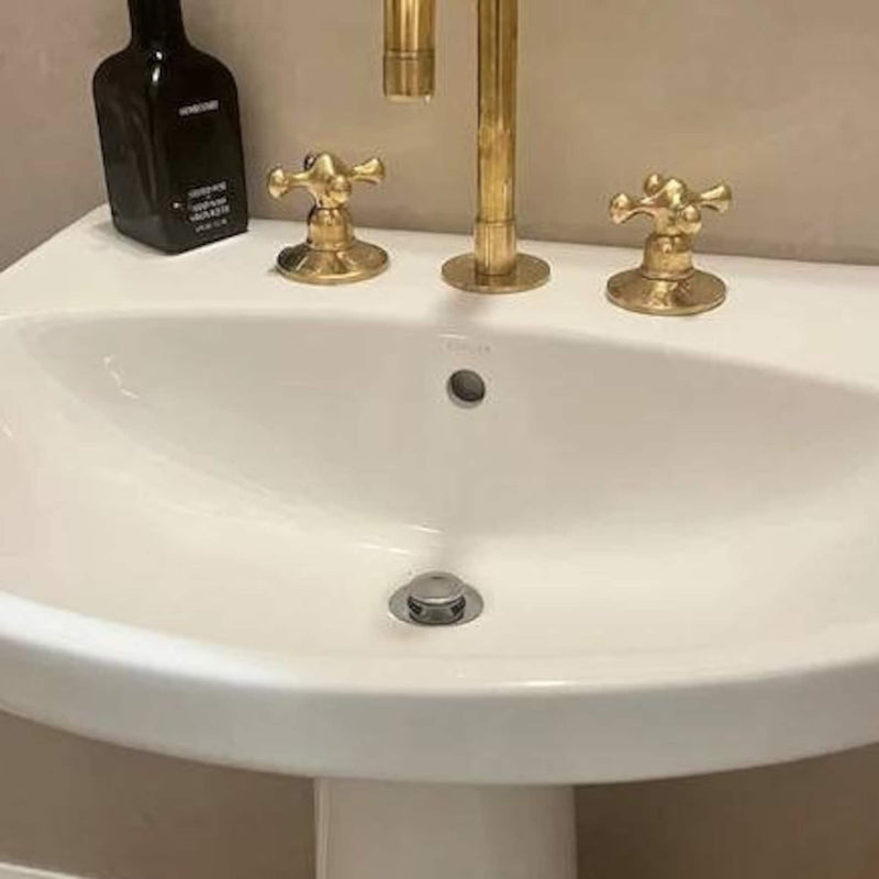 Unlacquered Brass Deck Mounted Bathroom Faucet