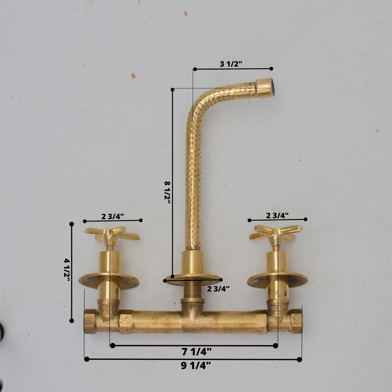 Built In Brass Bathroom Faucet- Hammered Wall Sink Faucet