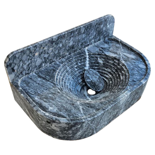 Bursa Gray Marble Wall-Mount Bathroom Sink with 6" Backsplash (W)16" (L)27" (H)6" angle view