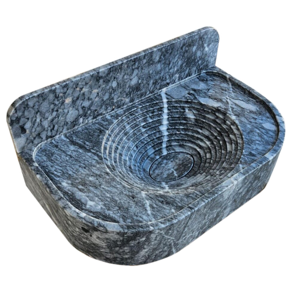 Bursa Gray Marble Wall-Mount Bathroom Sink with 6" Backsplash (W)16" (L)27" (H)6" top angle view