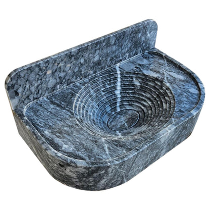 Bursa Gray Marble Wall-Mount Bathroom Sink with 6" Backsplash (W)16" (L)27" (H)6" top angle view