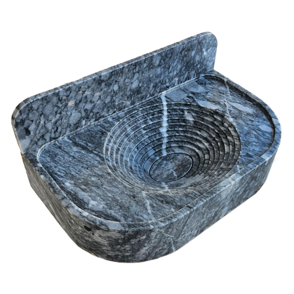 Bursa Gray Marble Wall-Mount Bathroom Sink with 6" Backsplash (W)16" (L)27" (H)6" angle view