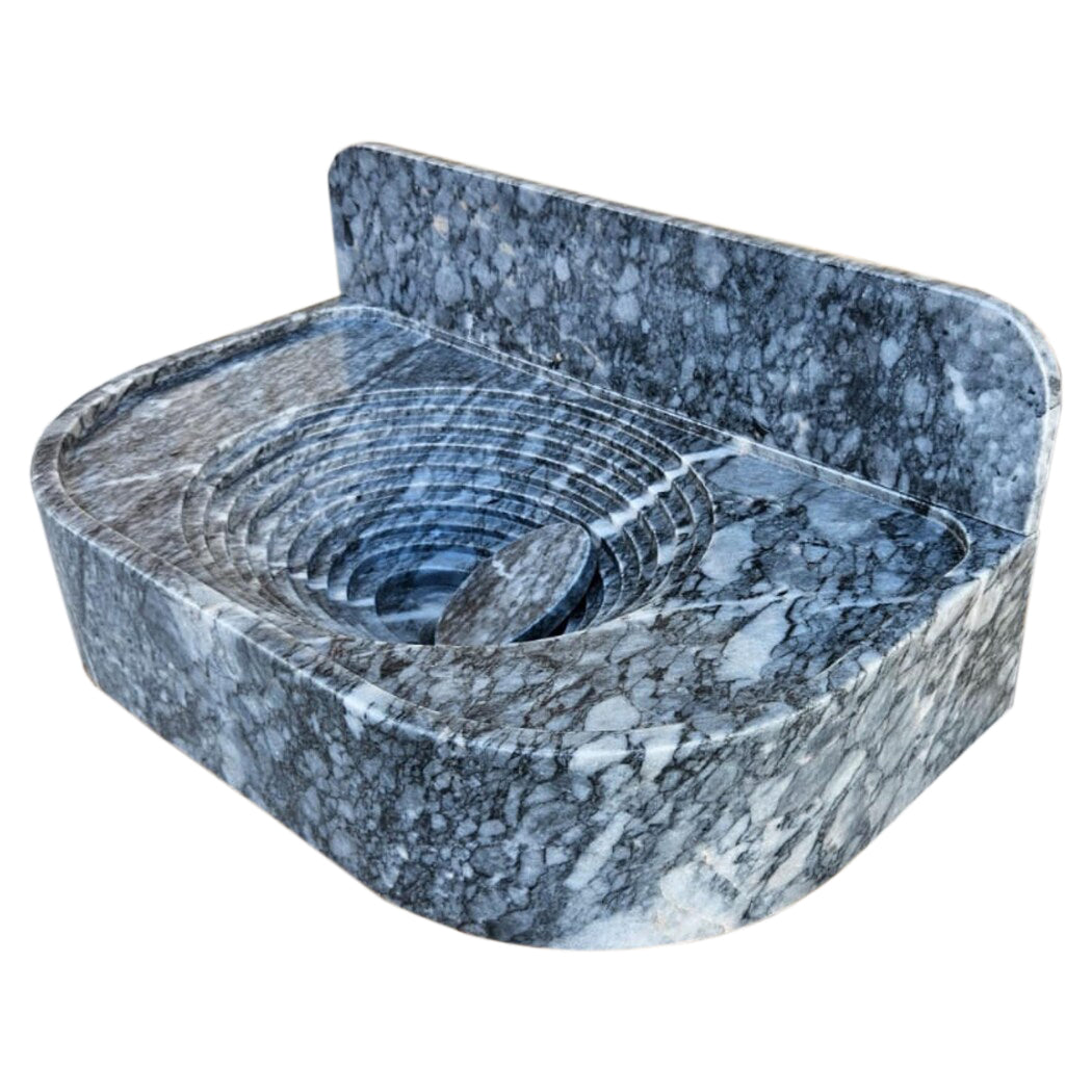 Bursa Gray Marble Wall-Mount Bathroom Sink with 6" Backsplash (W)16" (L)27" (H)6" profile view