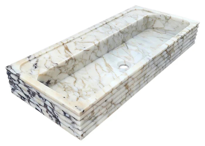 Calacatta Viola Gold Marble Wall-mount Bathroom Sink Horizontal Fluted (W)16" (L)36" (H)5"