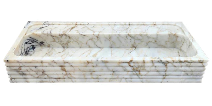 Calacatta Viola Gold Marble Wall-mount Bathroom Sink Horizontal Fluted (W)16" (L)36" (H)5"