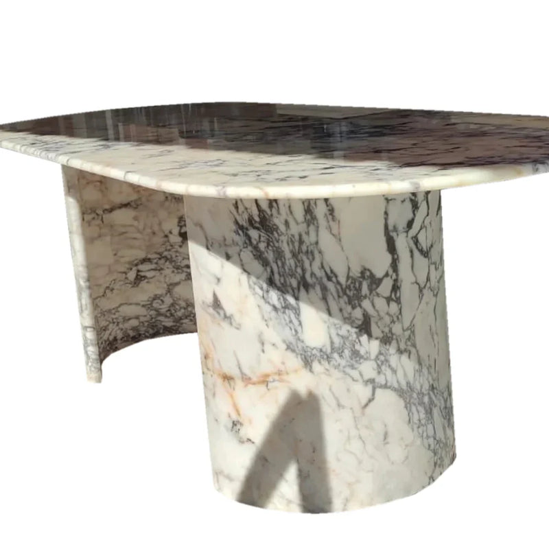 Calacatta Viola Marble Oval Dining Table with C Shape Marble Legs Polished (W)36" (L)88" (H)29"