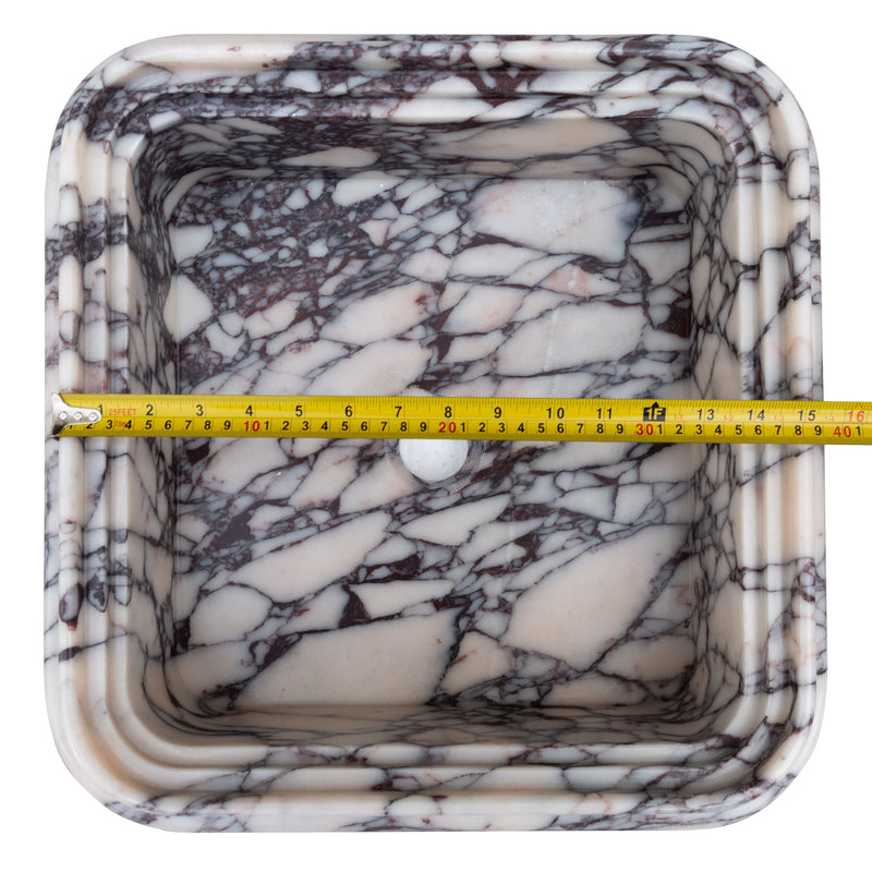 Calacatta Viola Marble Rectangular Ribbed Bathroom Sink (W)16" (L)16" (H)6"