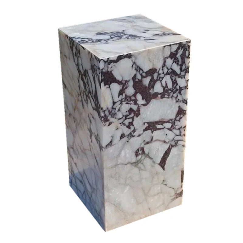 Calacatta Viola Marble Cube Design End/Side Table, Nightstand Polished (W)14" (L)14" (H)24"