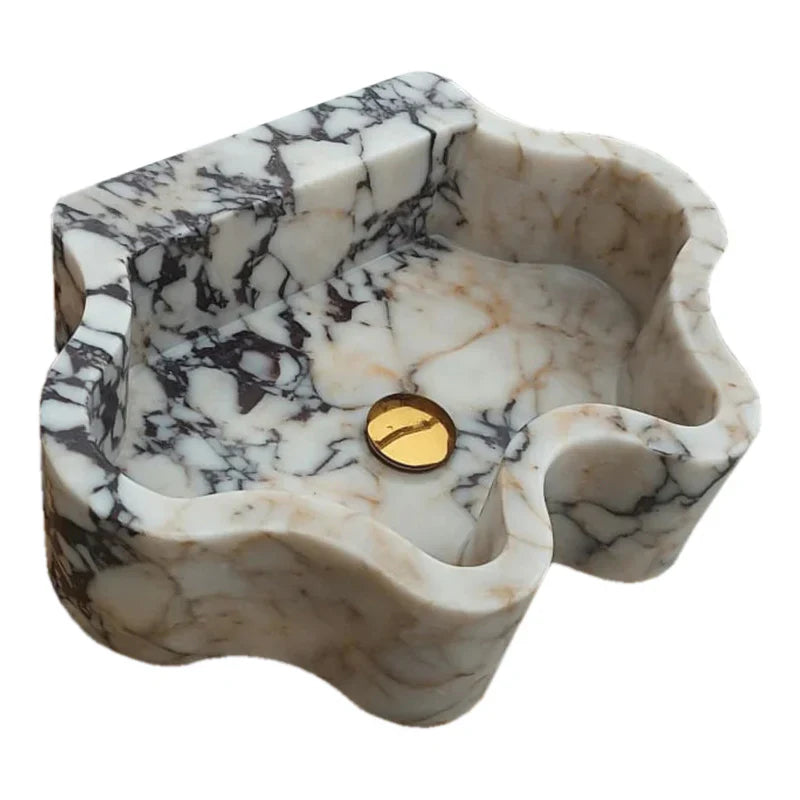 Calacatta Viola Marble Wall-mount Bathroom Sink Wavy Edges (W)16" (L)21" (H)6"