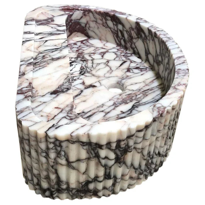 Calacatta Viola Marble Wall-Mount Fluted Half-Round Bathroom Sink (W)16" (L)24" (H)8"