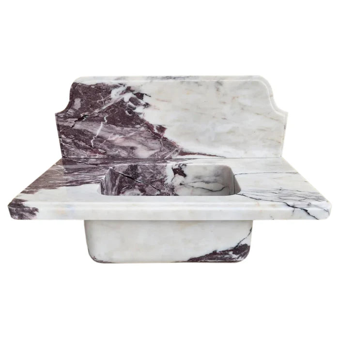 Calacatta Viola Marble Wall-mount Bathroom Sink with 10" Backsplash (W)16" (L)30" (H)8"