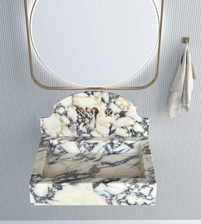 Calacatta Viola Marble Wall-Mount Bathroom Sink with Backsplash (W)18" (L)24" (H)6"