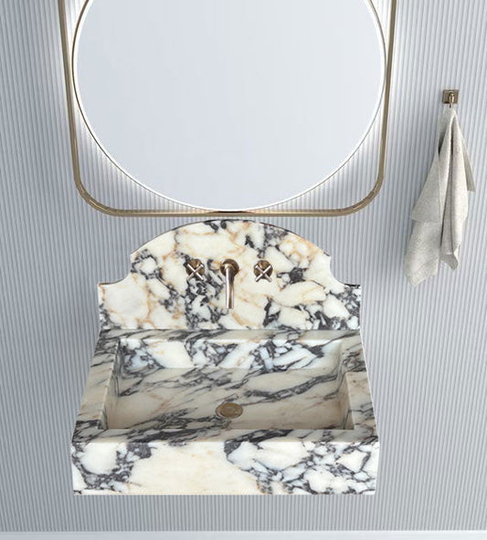 Calacatta Viola Marble Wall-Mount Bathroom Sink with Backsplash (W)18" (L)24" (H)6"