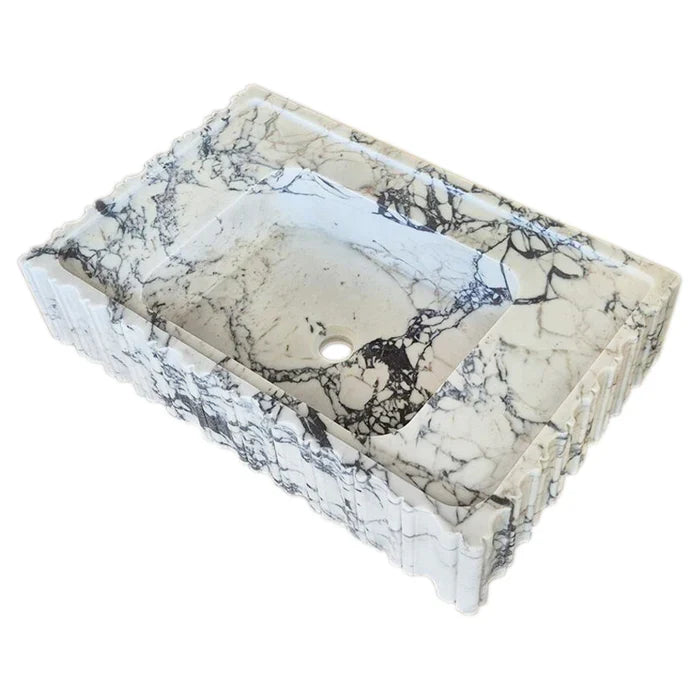 Calacatta Viola Marble Wall-mount Bathroom Vanity Sink U form Fluted (W)18" (L)28" (H)6"