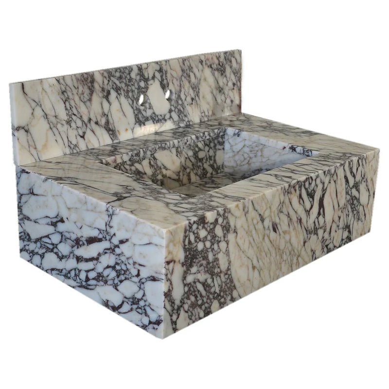 Calacatta Viola Marble Rectangular Wall-mount Bathroom Sink with 8" Backsplash (W)21" (L)34" (H)10"