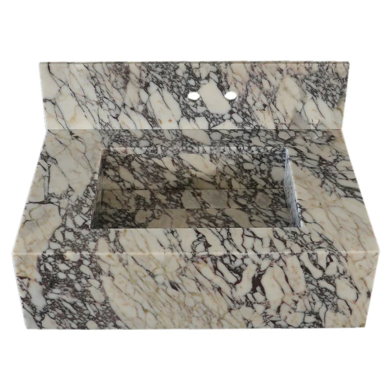 Calacatta Viola Marble Rectangular Wall-mount Bathroom Sink with 8" Backsplash (W)21" (L)34" (H)10"