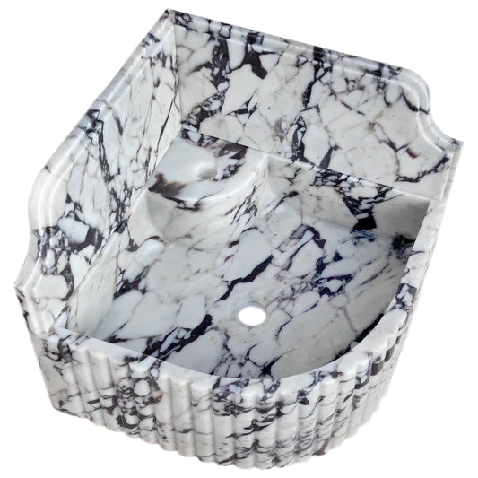 Calacatta Viola Marble Wall-mount Bathroom Corner Sink Fluted with 8" Backsplash (W)16" (L)16" (H)8" angle view